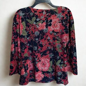 Brittany Black Rose Gold Jacquard Floral Print Top Women's 2X Scoop Neck Comfy‎